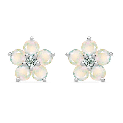 Greenwich Flower Opal & Diamond Earrings in 14k Gold (October)
