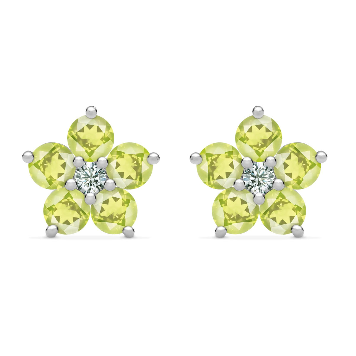 Greenwich Flower Peridot & Diamond Earrings in 14k Gold (August)