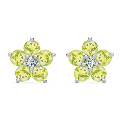 Greenwich Flower Peridot & Diamond Earrings in 14k Gold (August)