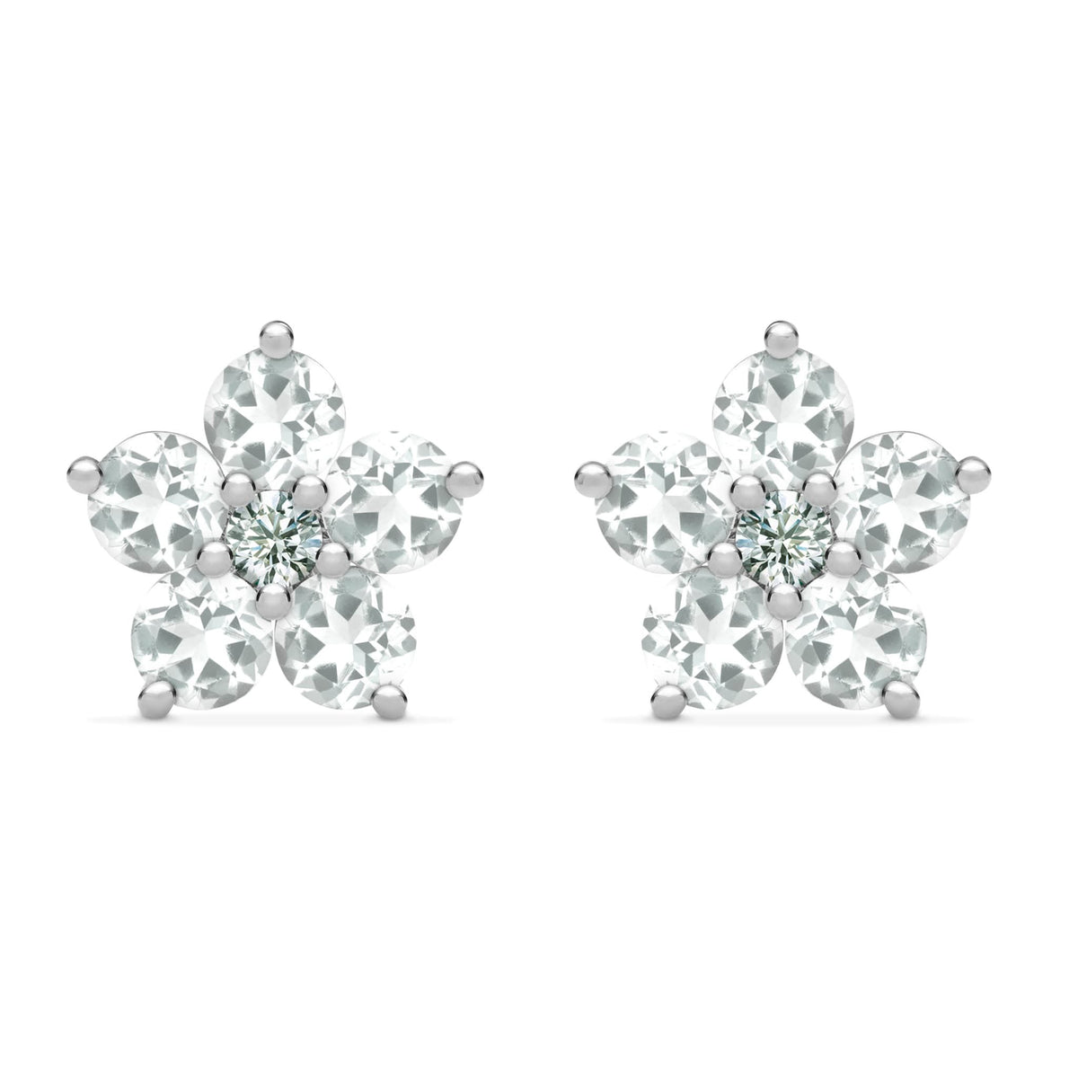 Greenwich Flower White Topaz & Diamond Earrings in 14k Gold (April)