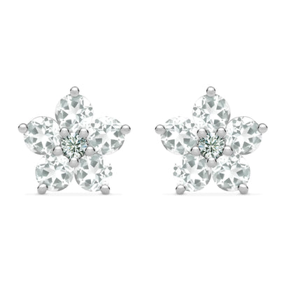 Greenwich Flower White Topaz & Diamond Earrings in 14k Gold (April)