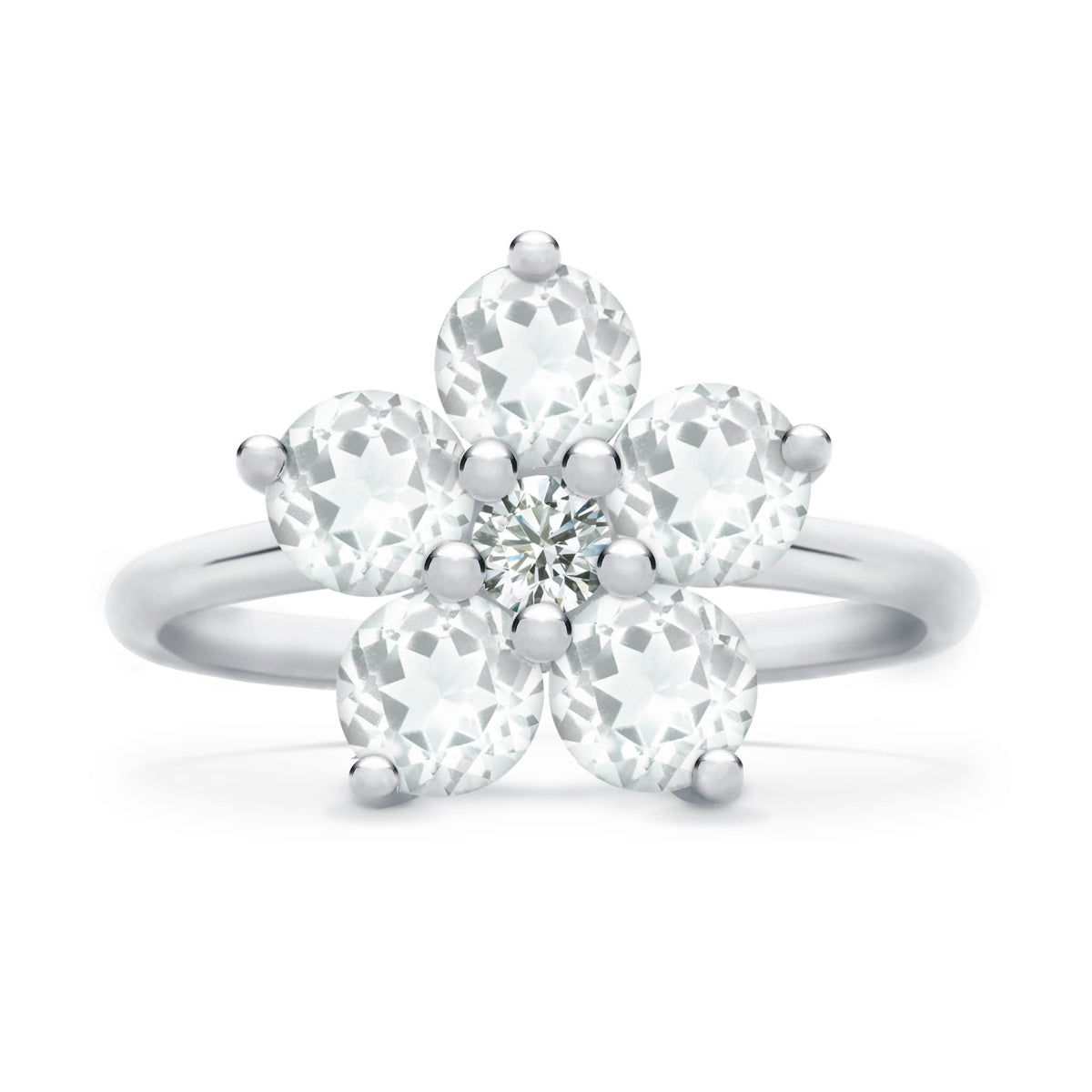 Greenwich Flower Birthstone & Diamond Ring in 14k Gold