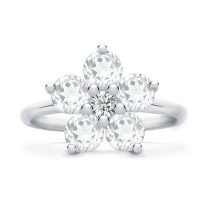 Greenwich Flower Birthstone & Diamond Ring in 14k Gold