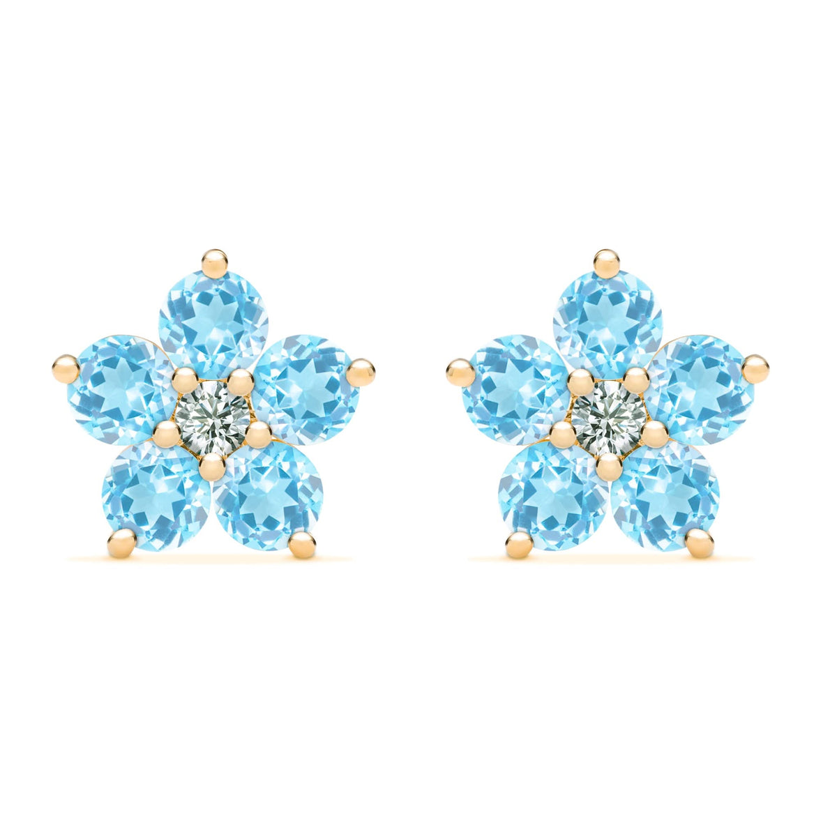 Greenwich Flower Nantucket Blue Topaz & Diamond Earrings in 14k Gold (December)