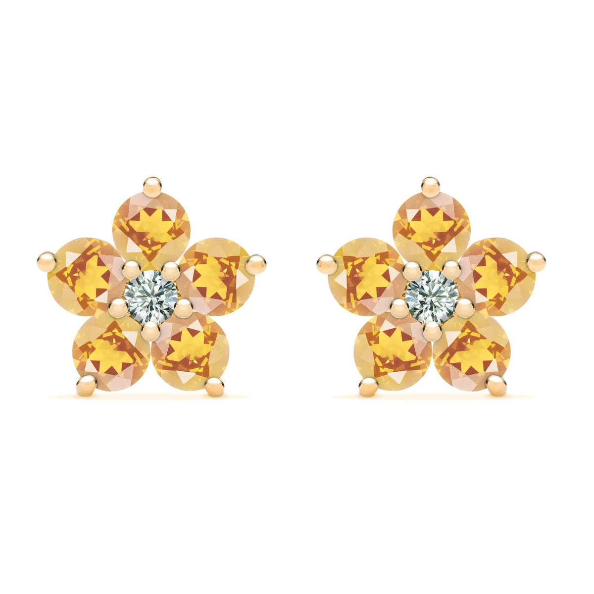 Greenwich Flower Citrine & Diamond Earrings in 14k Gold (November)