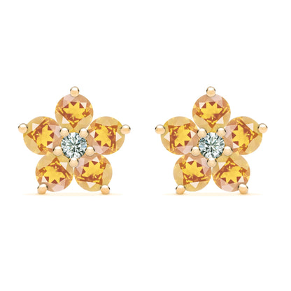 Greenwich Flower Citrine & Diamond Earrings in 14k Gold (November)
