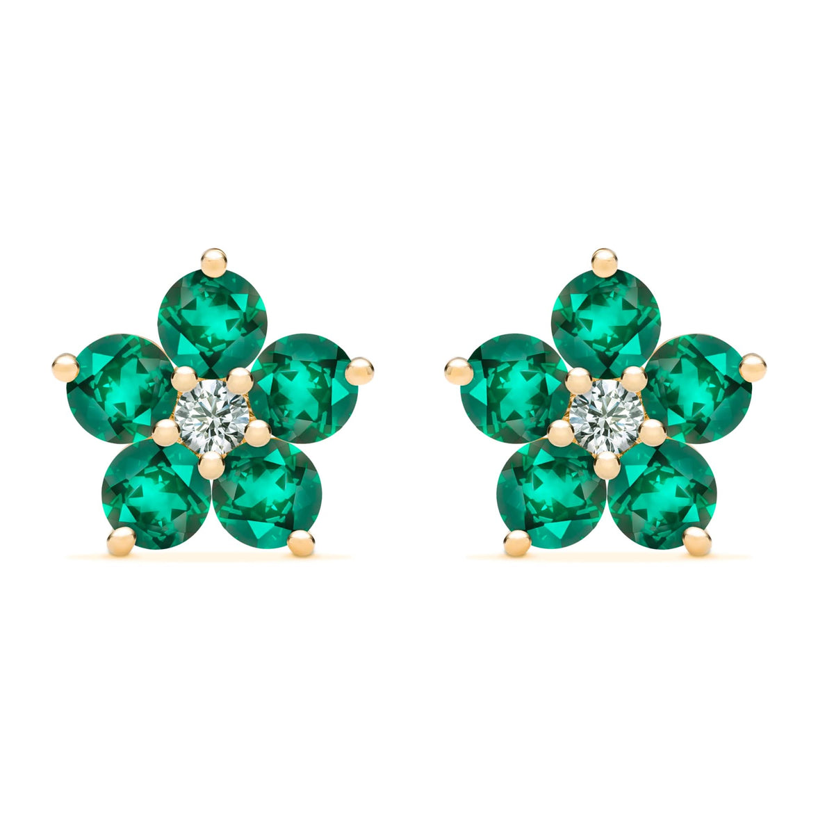 Greenwich Flower Emerald & Diamond Earrings in 14k Gold (May)