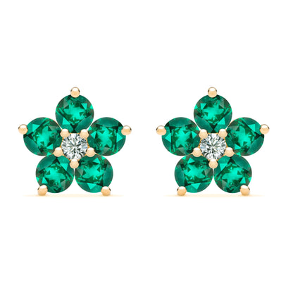 Greenwich Flower Emerald & Diamond Earrings in 14k Gold (May)