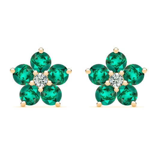 Greenwich Flower Emerald & Diamond Earrings in 14k Gold (May)