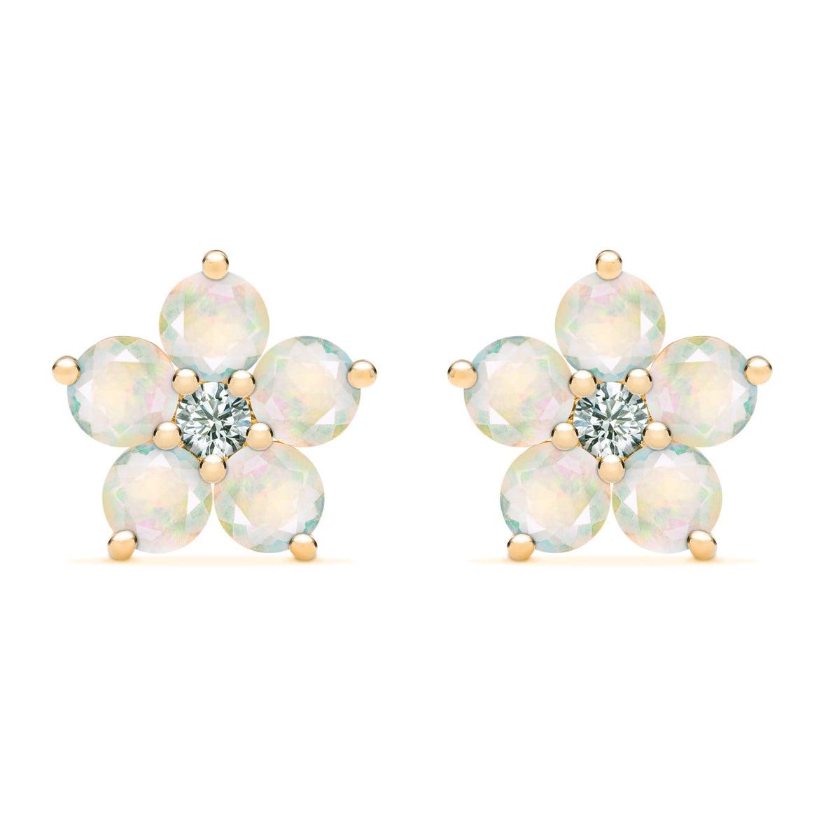 Greenwich Flower Opal & Diamond Earrings in 14k Gold (October)