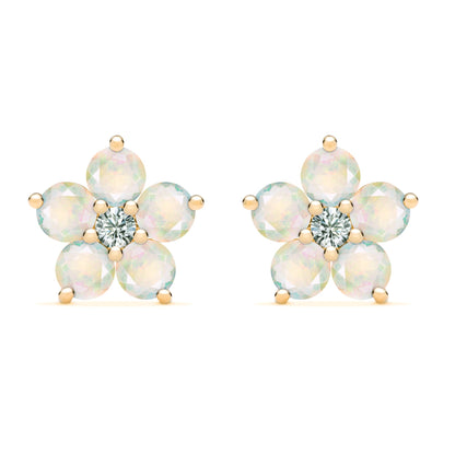 Greenwich Flower Opal & Diamond Earrings in 14k Gold (October)