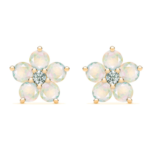 Greenwich Flower Opal & Diamond Earrings in 14k Gold (October)