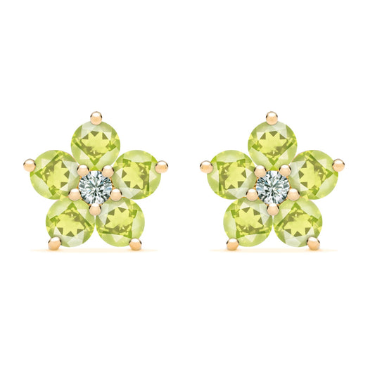Greenwich Flower Peridot & Diamond Earrings in 14k Gold (August)