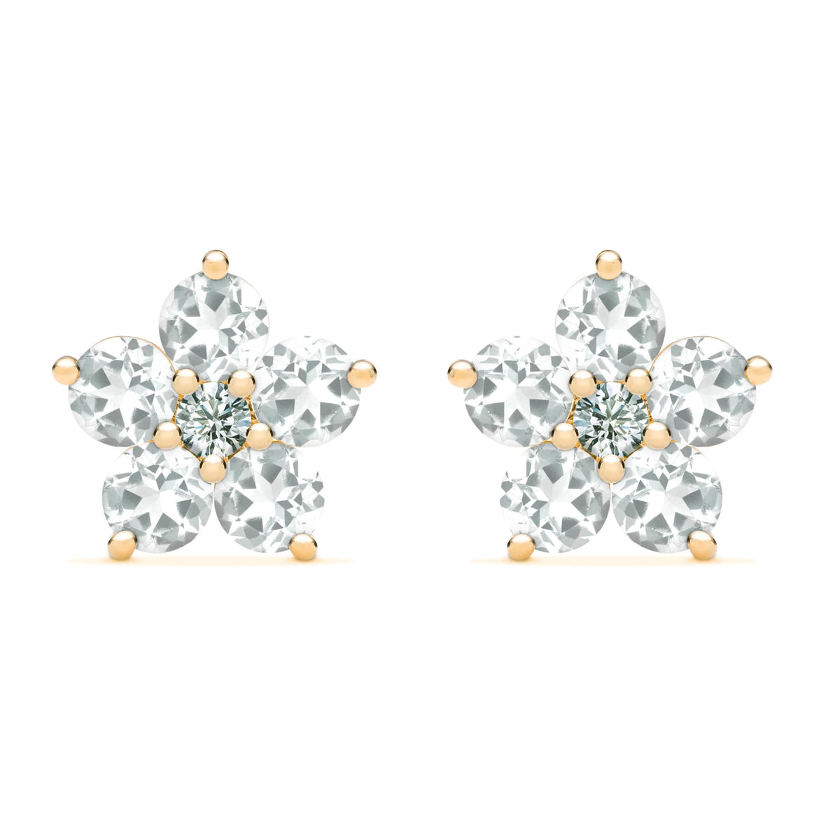 Greenwich Flower White Topaz & Diamond Earrings in 14k Gold (April)
