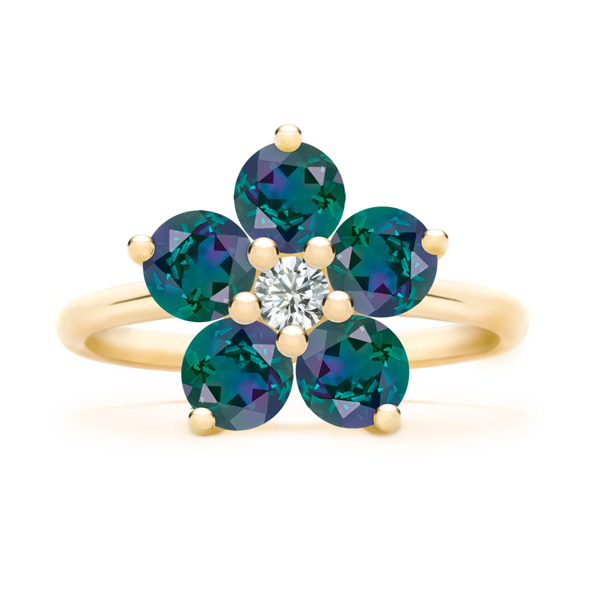 Greenwich Flower Alexandrite & Diamond Ring in 14k Gold (June)