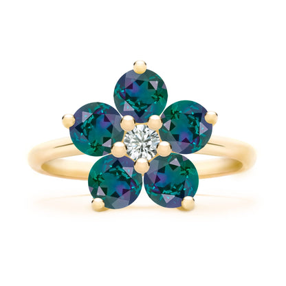 Greenwich Flower Alexandrite & Diamond Ring in 14k Gold (June)