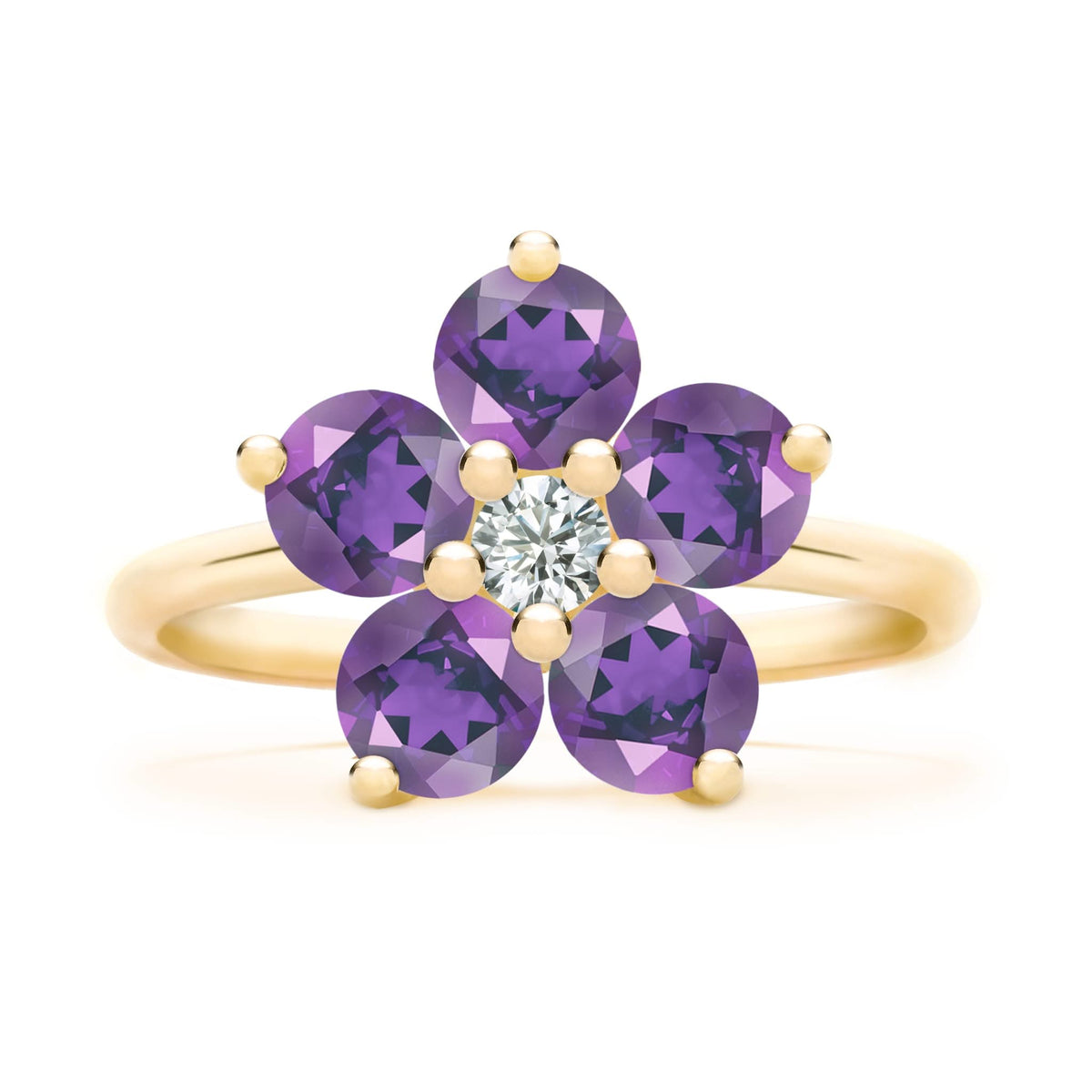 Greenwich Flower Amethyst & Diamond Ring in 14k Gold (February)