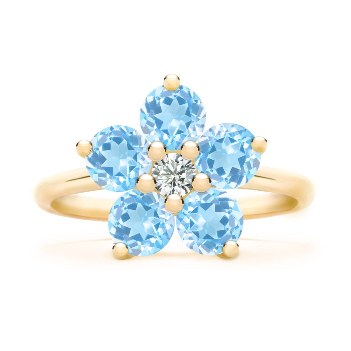 Greenwich Flower Nantucket Blue Topaz & Diamond Ring in 14k Gold (December)