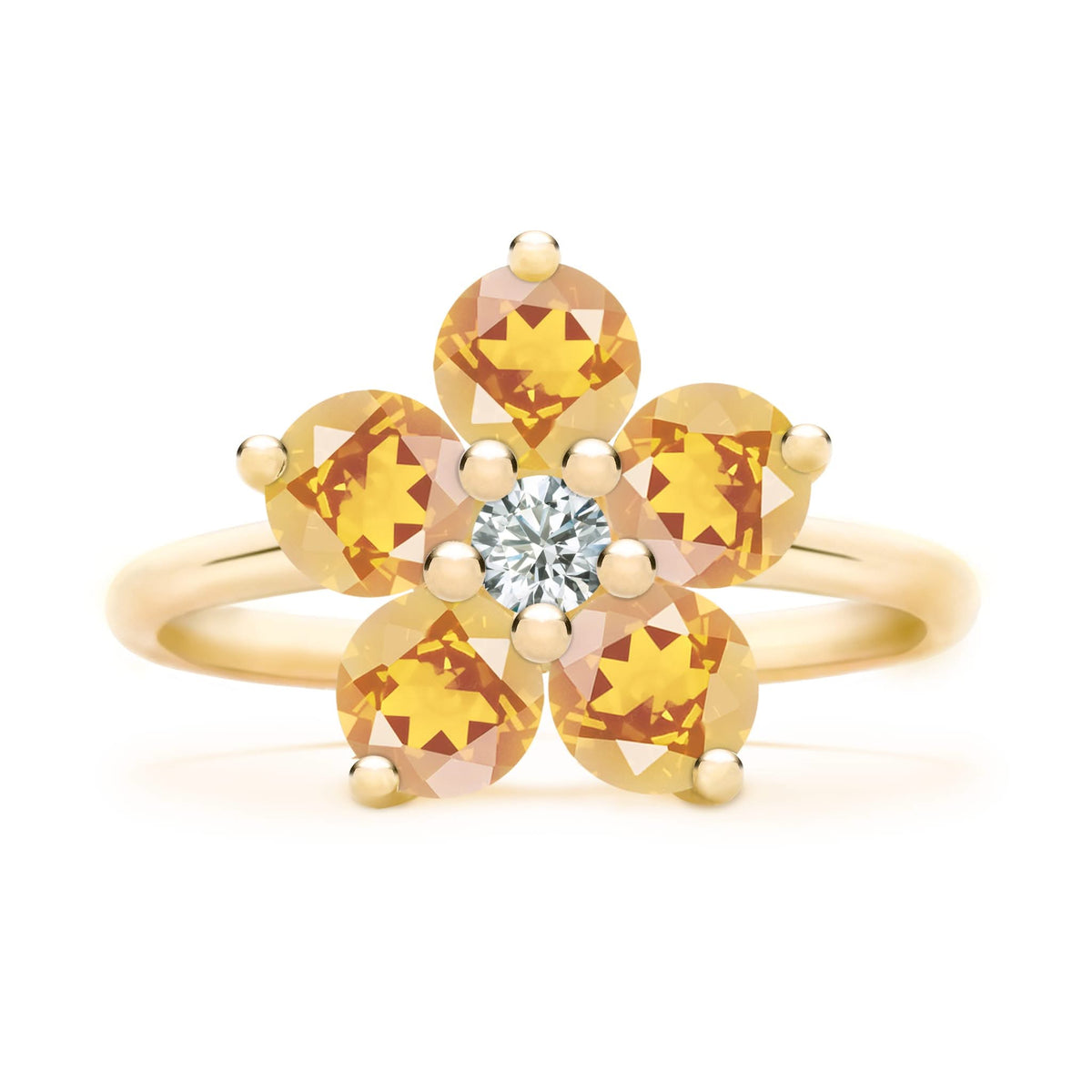 Greenwich Flower Citrine & Diamond Ring in 14k Gold (November)