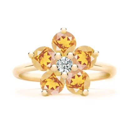 Greenwich Flower Citrine & Diamond Ring in 14k Gold (November)