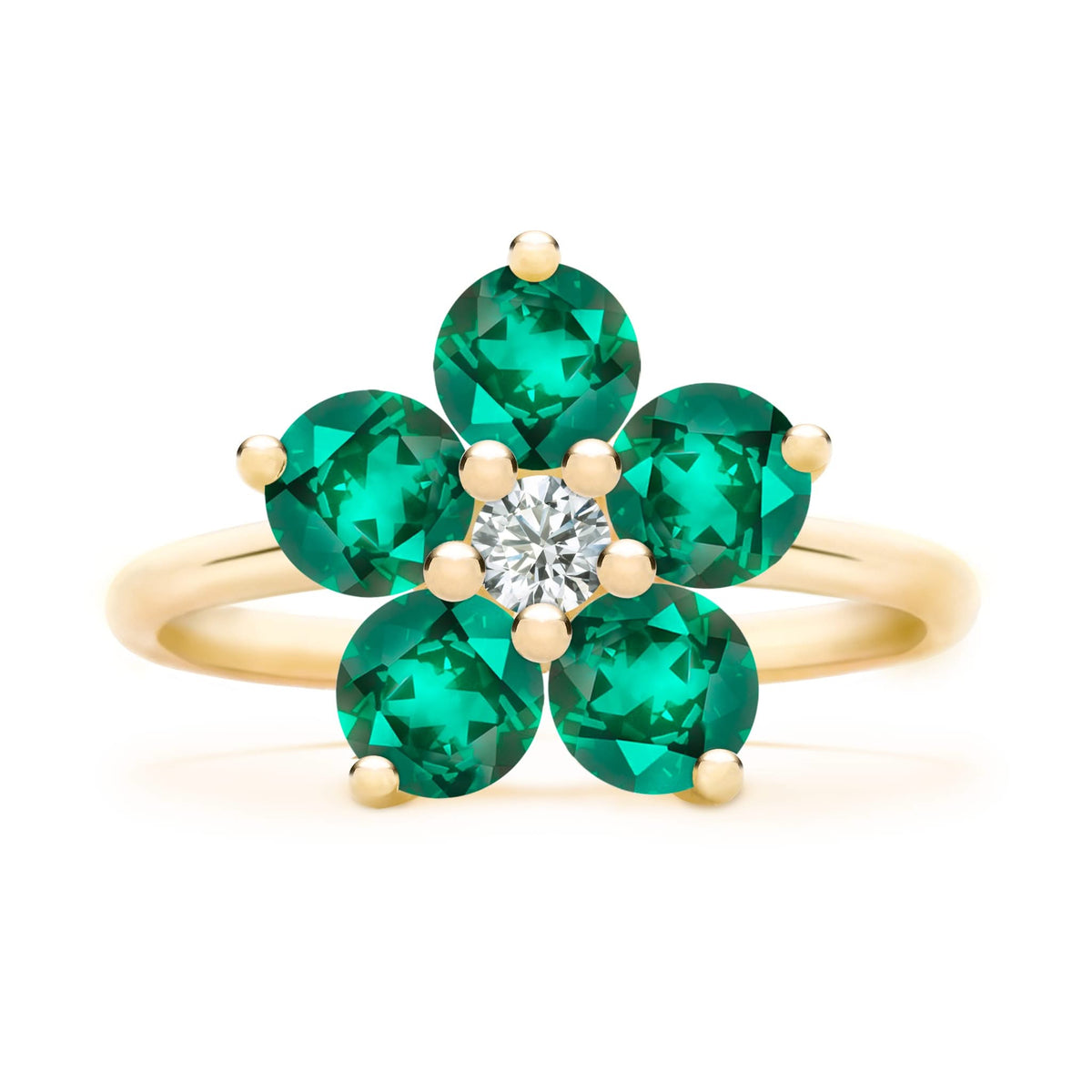 Greenwich Flower Emerald & Diamond Ring in 14k Gold (May)
