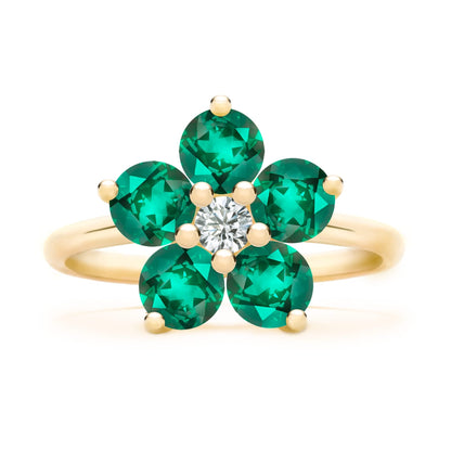 Greenwich Flower Emerald & Diamond Ring in 14k Gold (May)