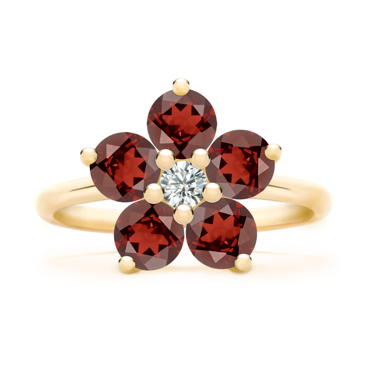 Greenwich Flower Garnet & Diamond Ring in 14k Gold (January)