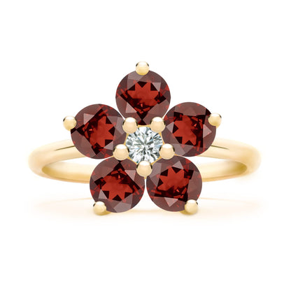 Greenwich Flower Garnet & Diamond Ring in 14k Gold (January)