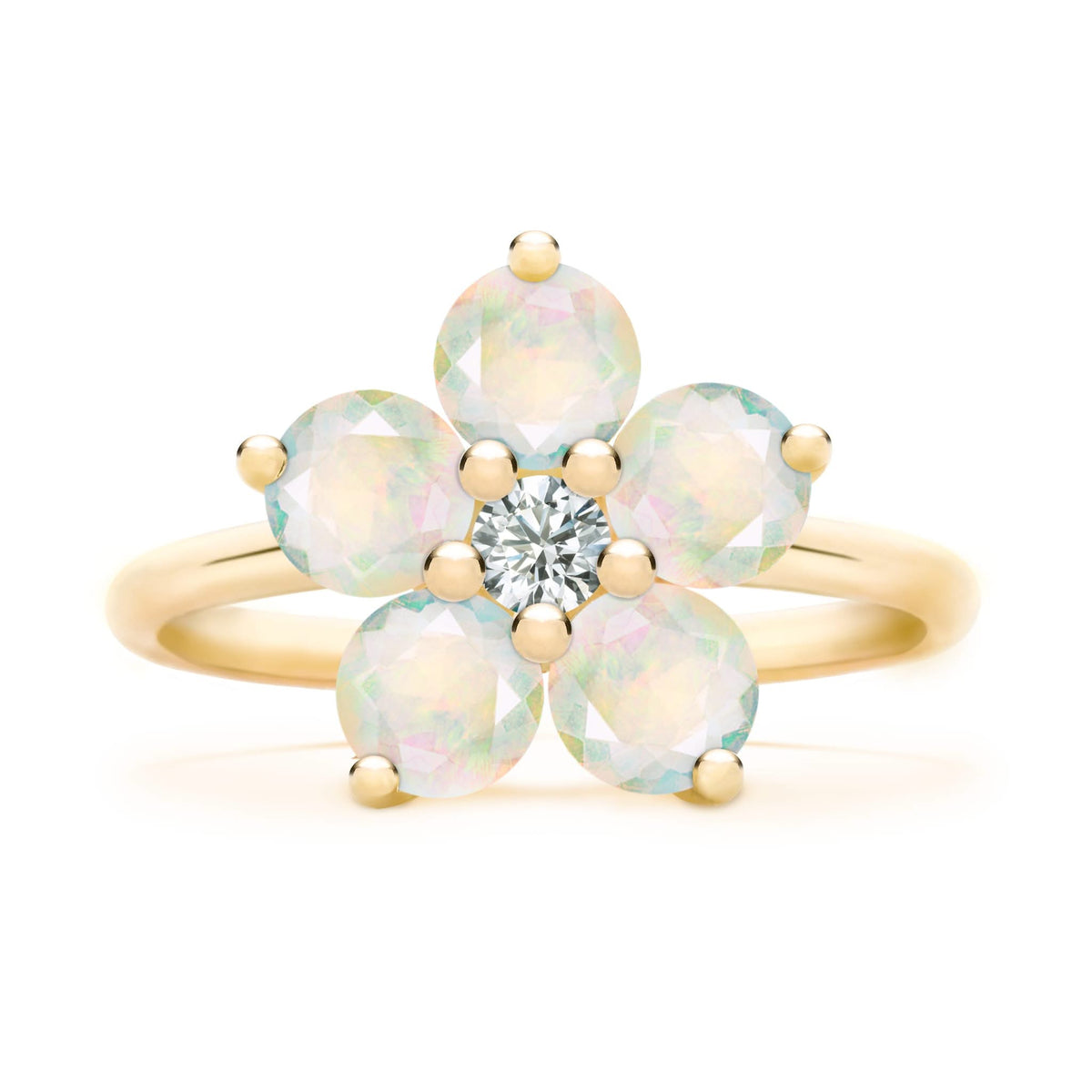 Greenwich Flower Opal & Diamond Ring in 14k Gold (October)