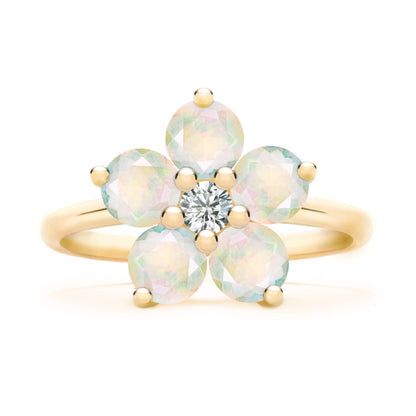 Greenwich Flower Opal & Diamond Ring in 14k Gold (October)