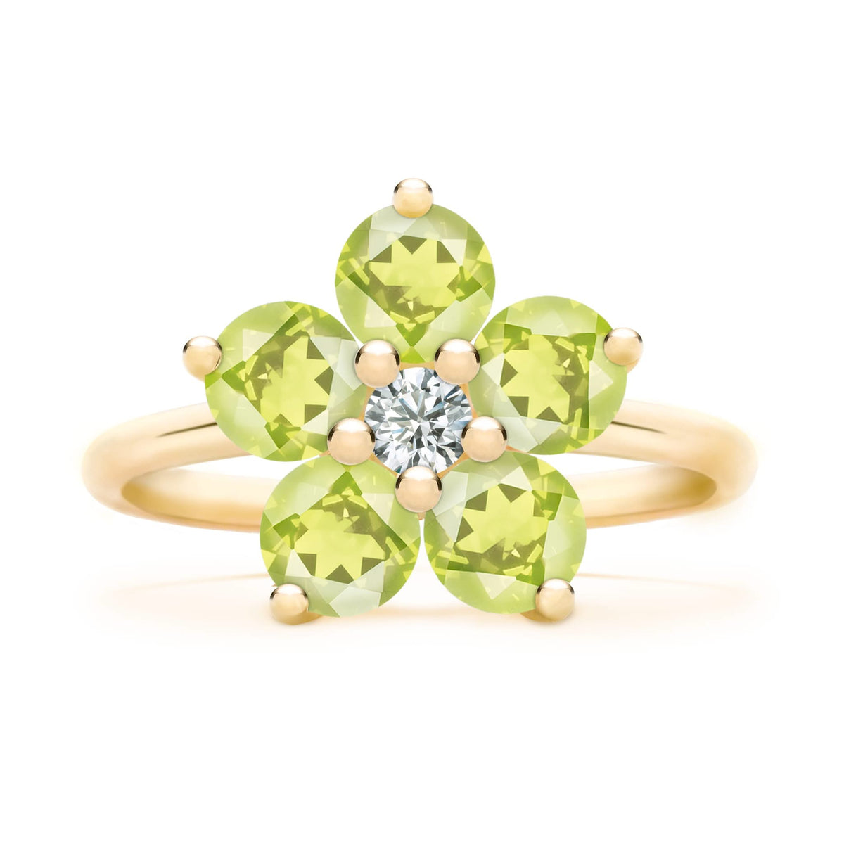 Greenwich Flower Peridot & Diamond Ring in 14k Gold (August)