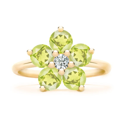 Greenwich Flower Peridot & Diamond Ring in 14k Gold (August)