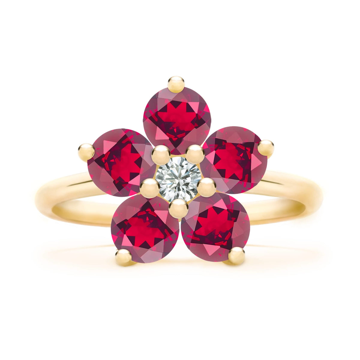 Greenwich Flower Ruby & Diamond Ring in 14k Gold (July)
