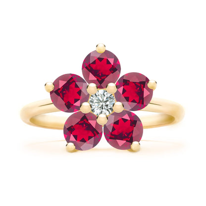 Greenwich Flower Ruby & Diamond Ring in 14k Gold (July)
