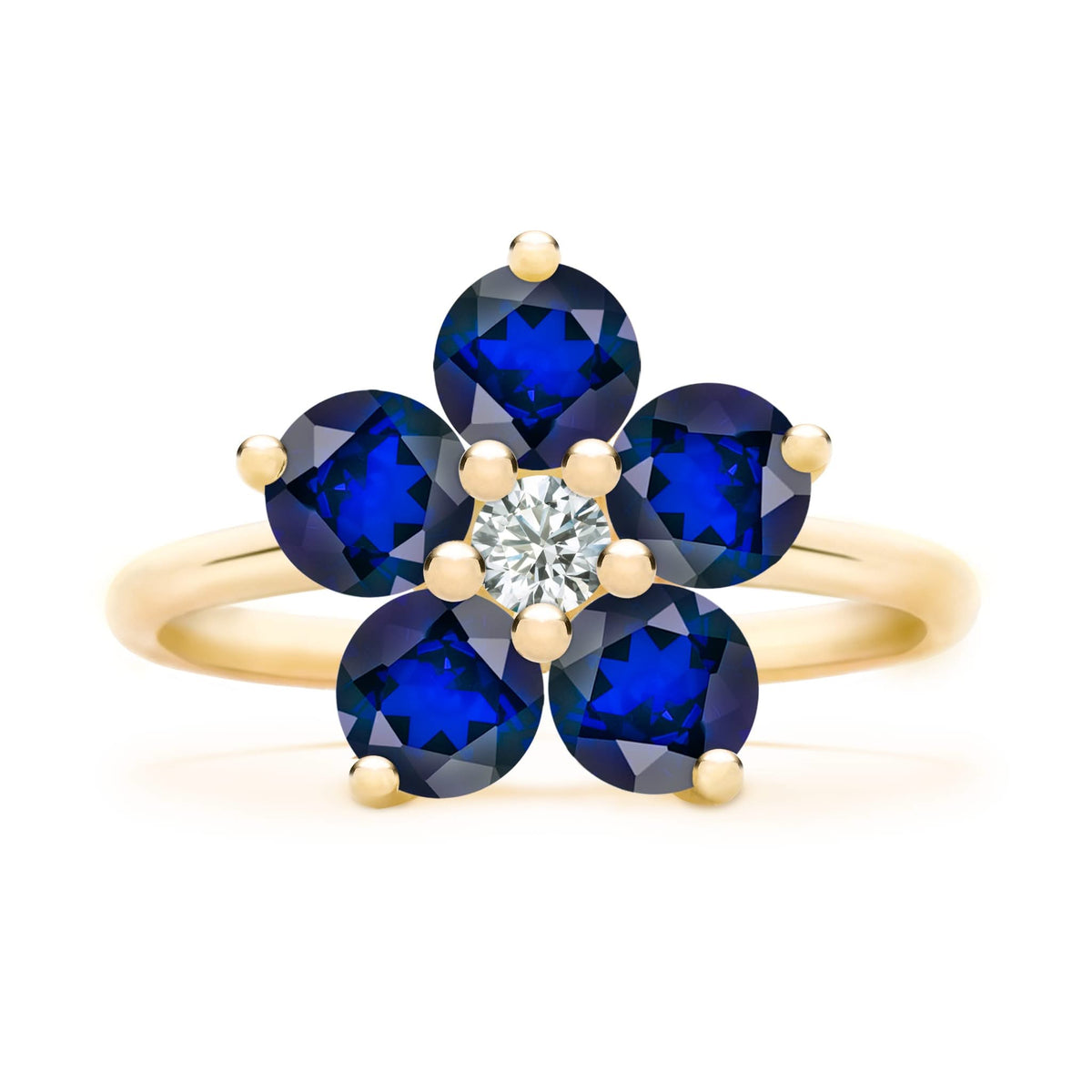 Greenwich Flower Sapphire & Diamond Ring in 14k Gold (September)