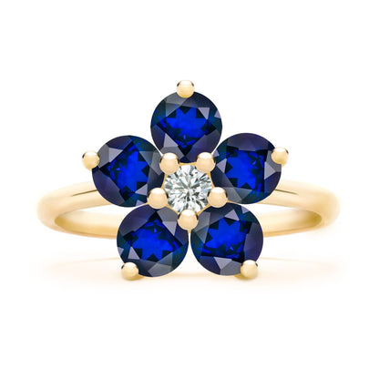 Greenwich Flower Sapphire & Diamond Ring in 14k Gold (September)