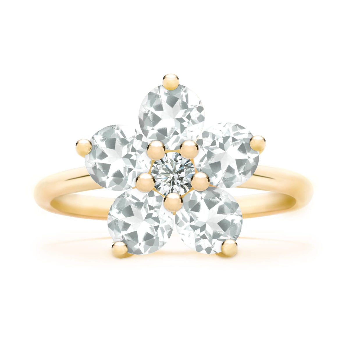 Greenwich Flower White Topaz & Diamond Ring in 14k Gold (April)