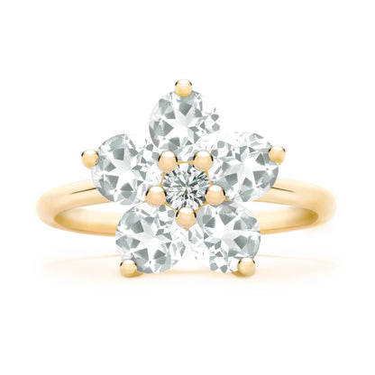 Greenwich Flower White Topaz & Diamond Ring in 14k Gold (April)