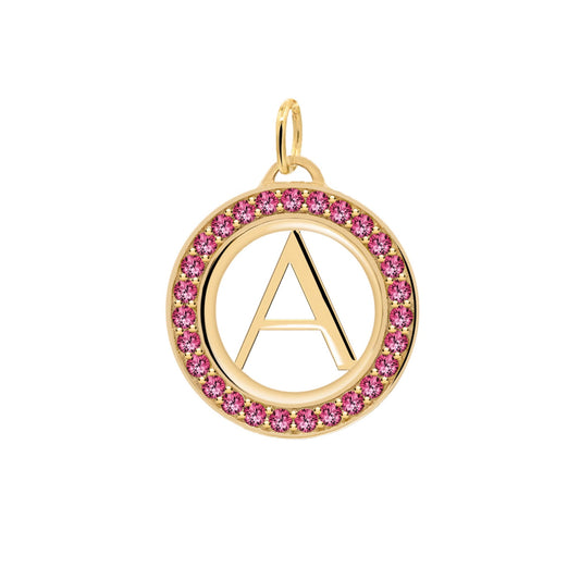 Letter & Ruby Pendant in 14k Gold (July)