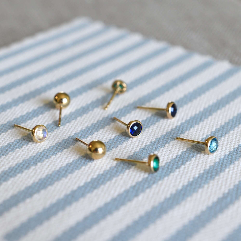 Petite Birthstone Stud Earrings in 14k Gold