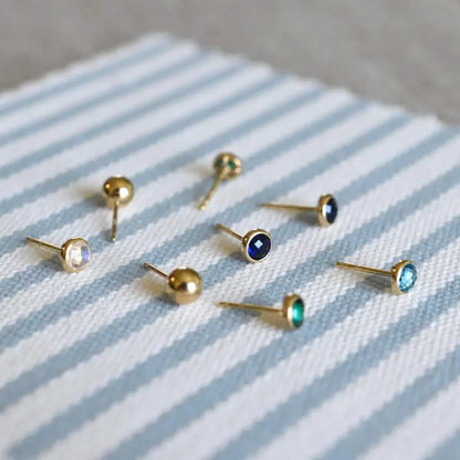 Petite Aquamarine Stud Earrings in 14k Gold (March)