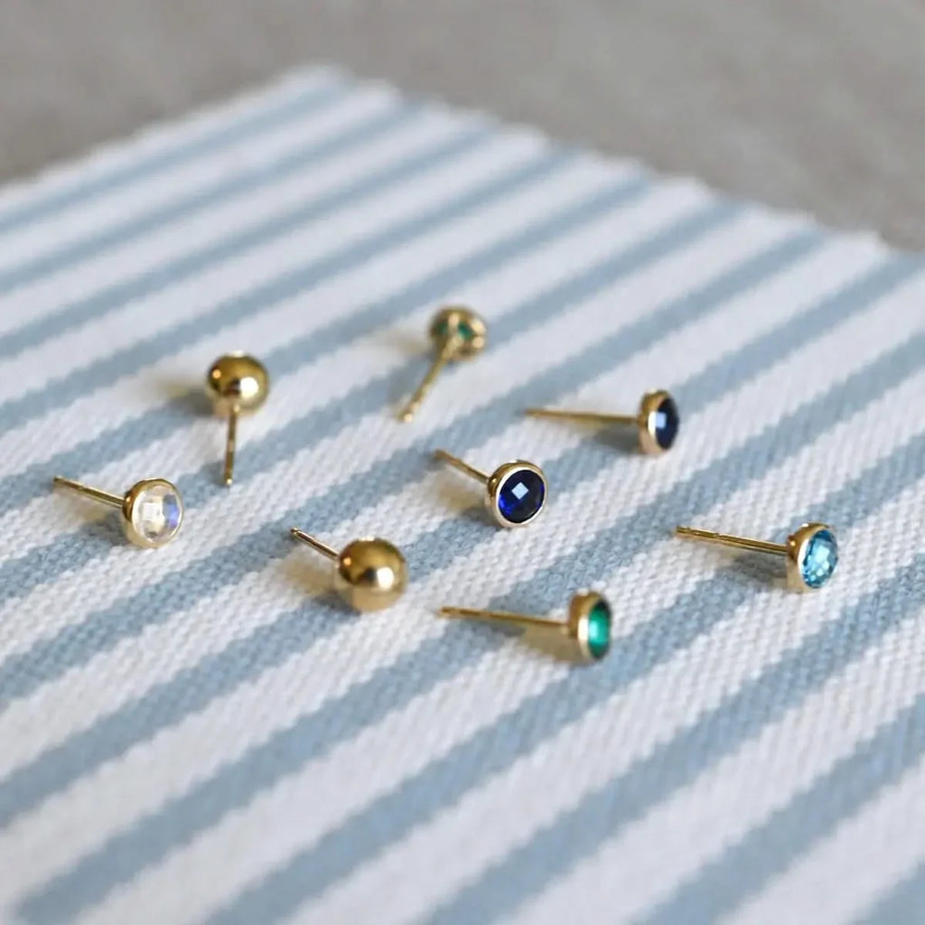 Petite Emerald Stud Earrings in 14k Gold (May)