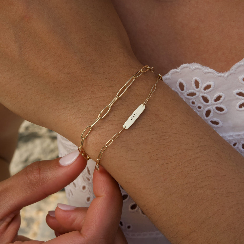 Petite 3 Nameplate Bracelet on Adelaide Mini in 14k Gold