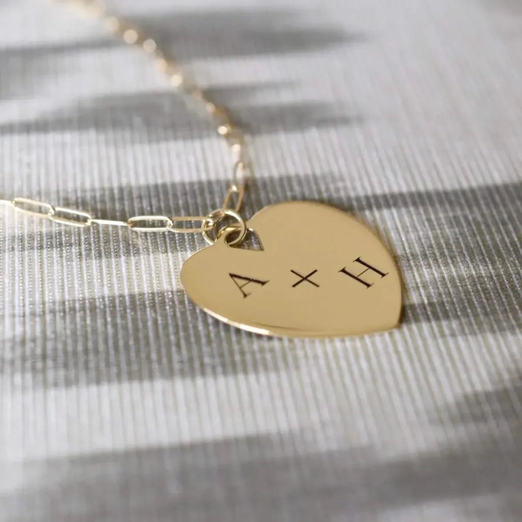Engravable Large Flat Heart Pendant in 14k Gold