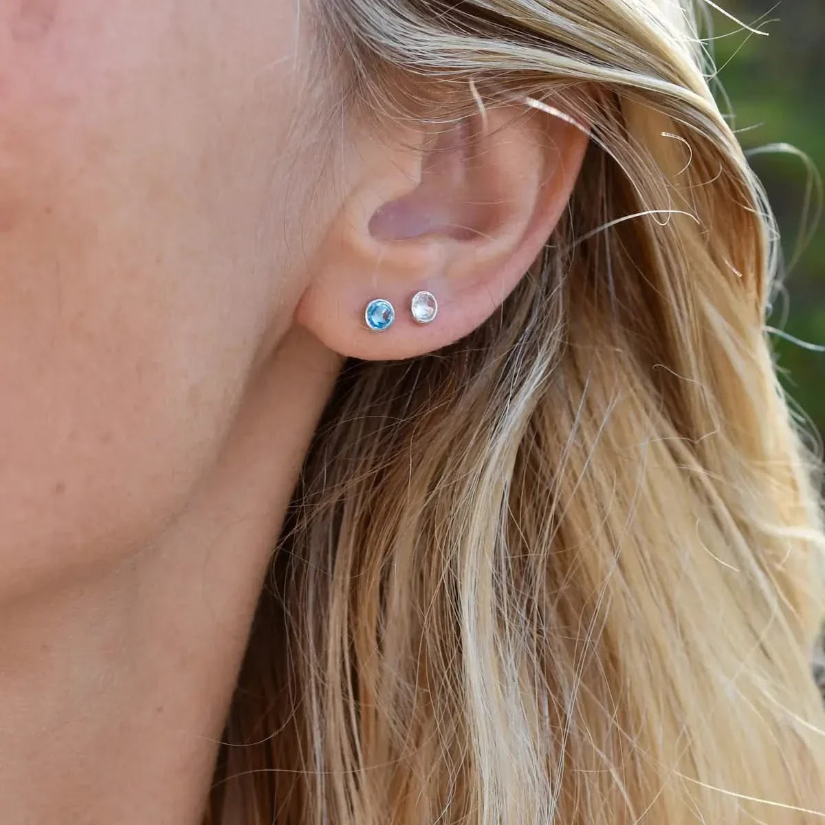 Petite Nantucket Blue Topaz Stud Earrings in 14k Gold (December)