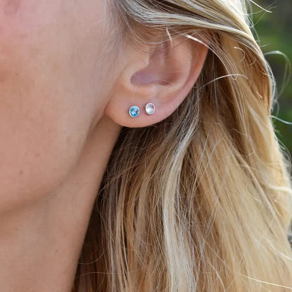 Petite Nantucket Blue Topaz Stud Earrings in 14k Gold (December)