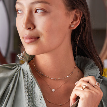 Rosecliff Diamond Mini Necklace and Stud Earrings Set in 14k Gold (April)