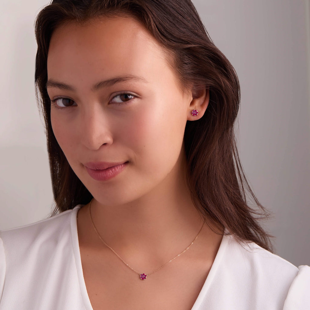 Rosecliff Ruby Mini Necklace in Solid 14k Gold (July)