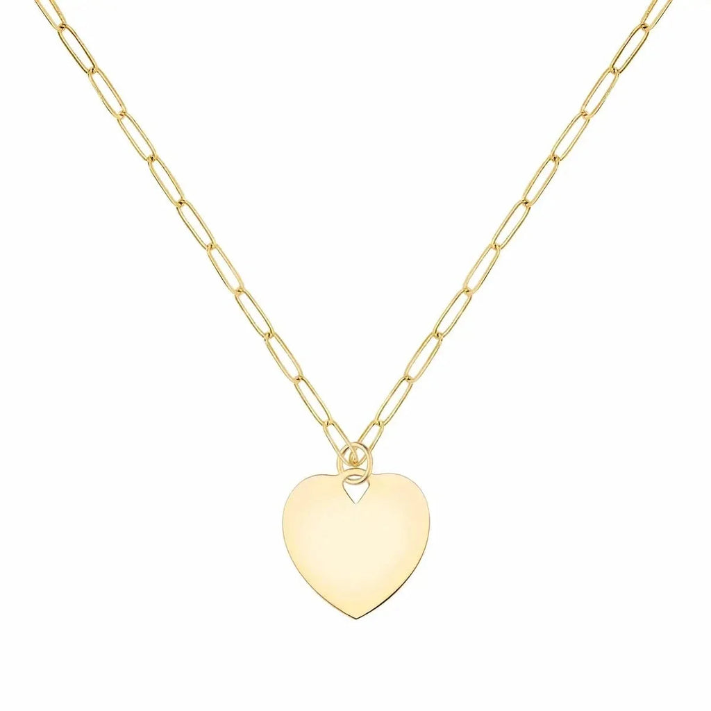 Small Engravable Flat Heart Pendant in 14k Gold (Large Jump Ring)
