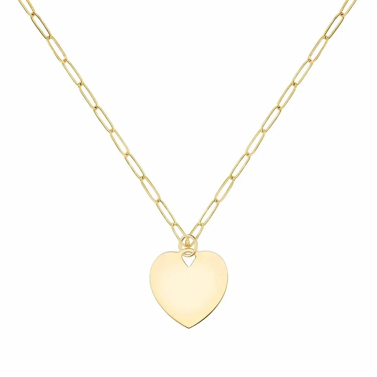 Small Engravable Flat Heart Pendant in 14k Gold (Large Jump Ring)